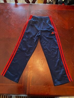 adidas Kids Navy Sweatpants with Red Side Stripes